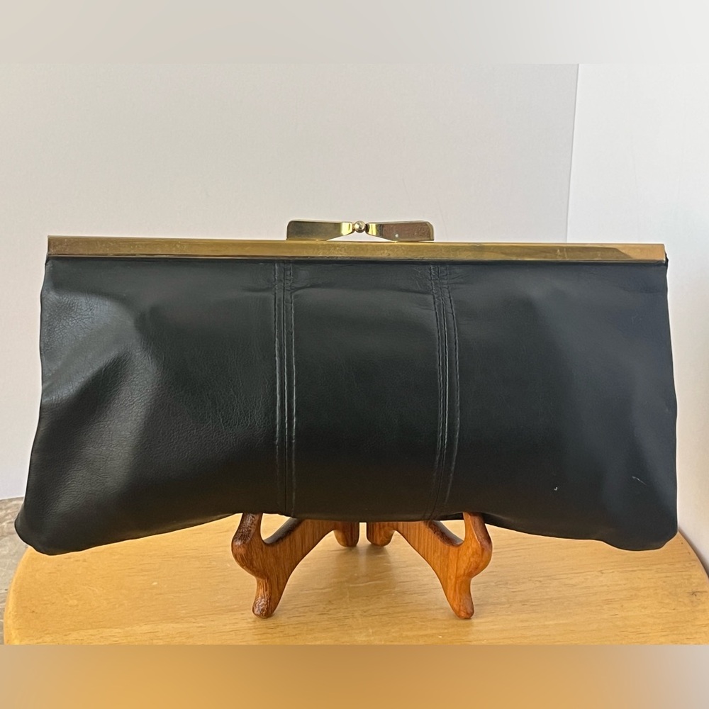 Vintage JR Canada Hinged Clutch Black Handbag